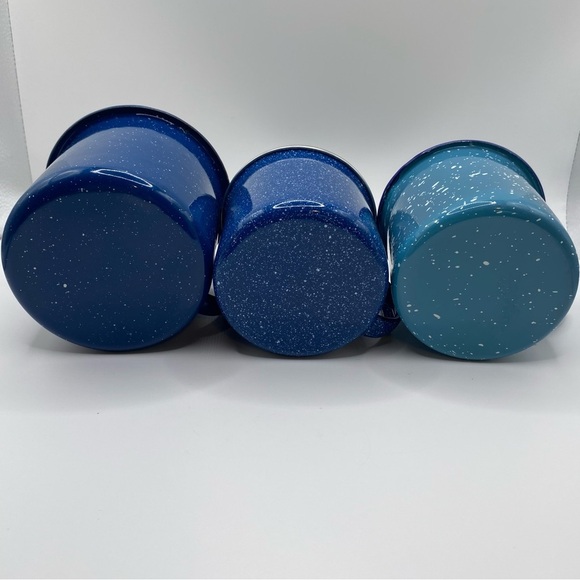 3 Blue Enamel Speckled Camping Coffee Mugs - Picture 8 of 16